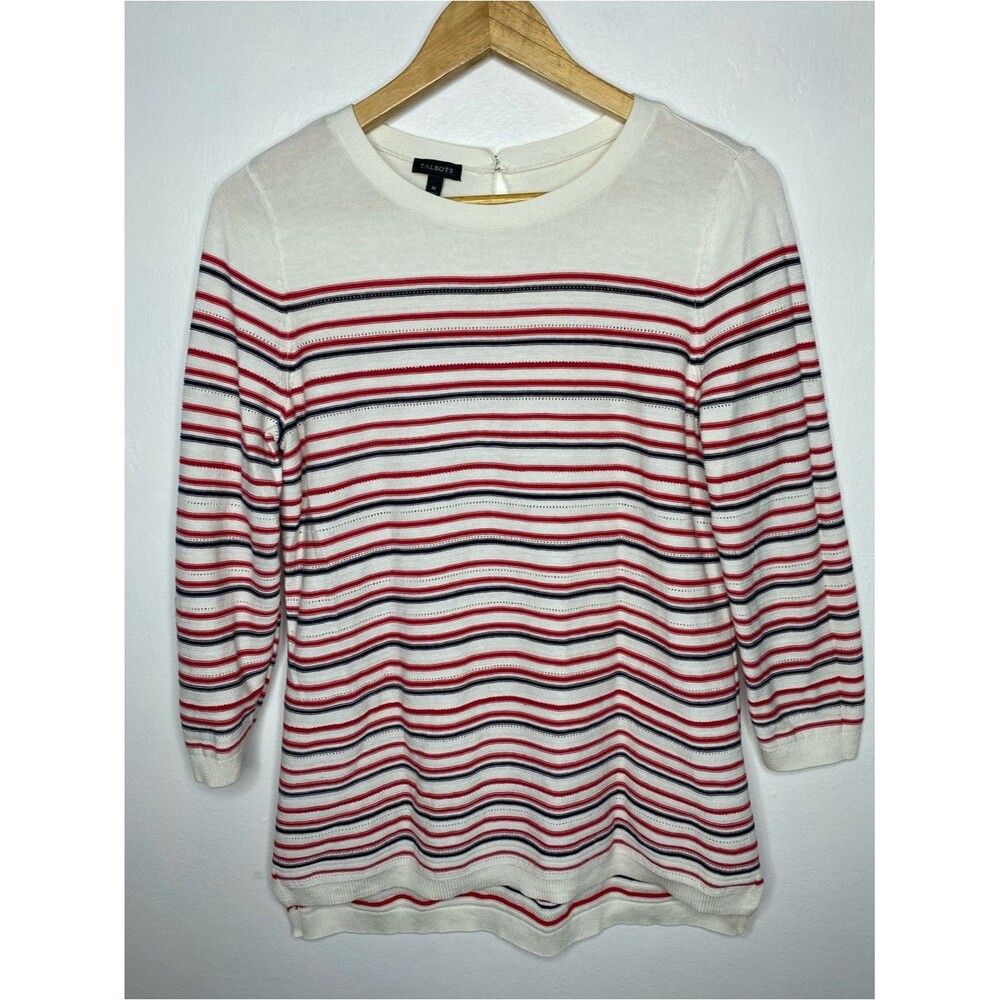 Talbots striped knit pull over High low Sweater Size M Office Career
